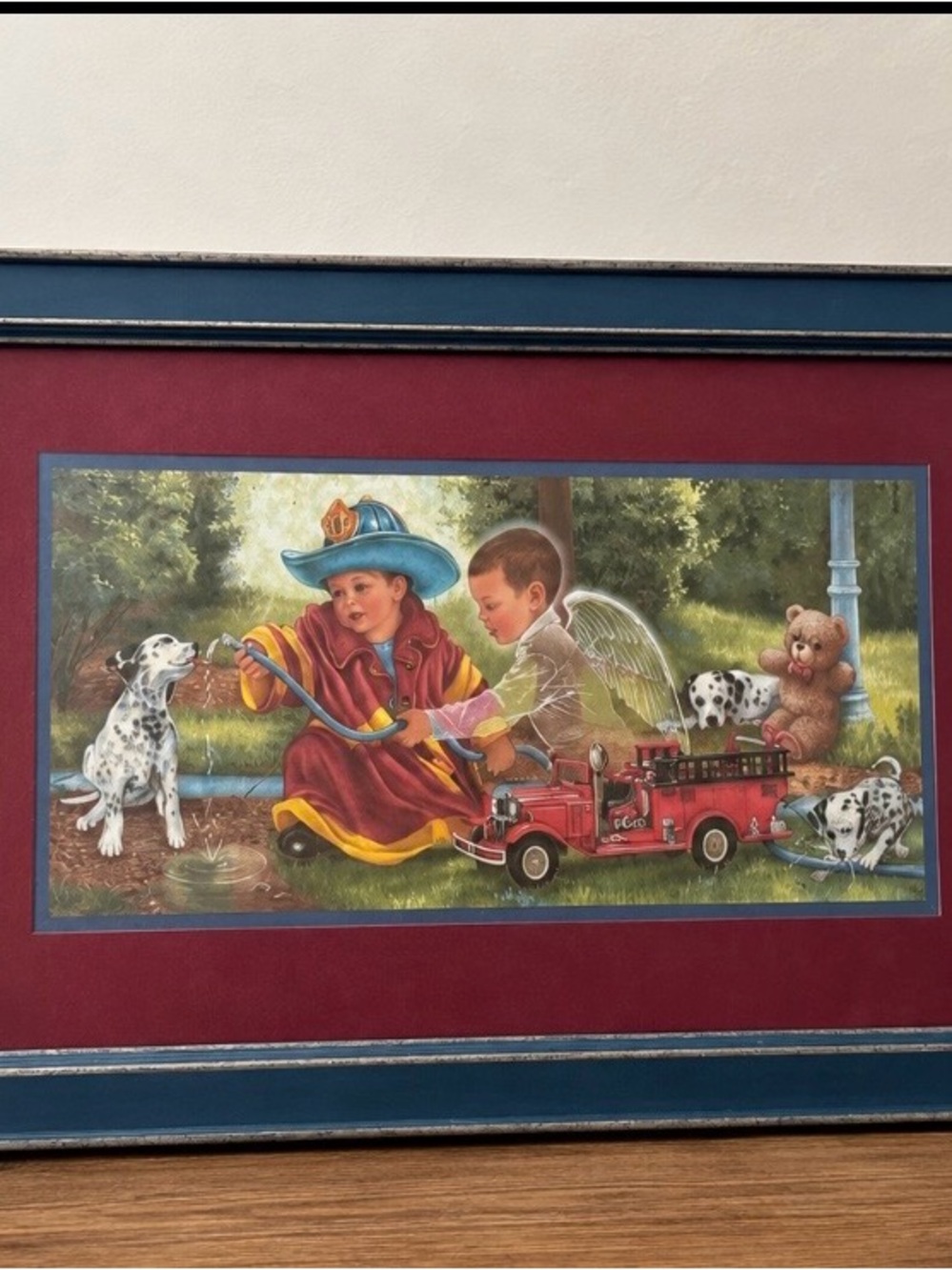 Vintage Home Interiors Firefighter & Dalmatian Framed Wall Art  Description